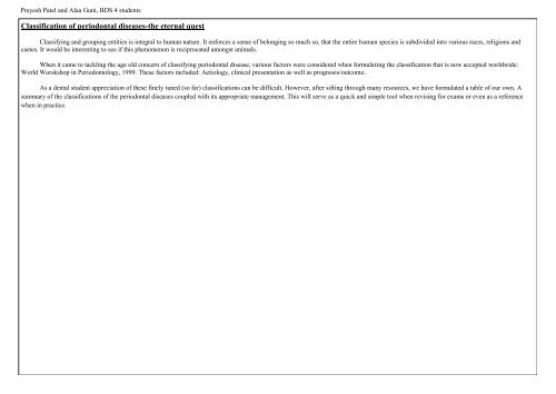 Classification of periodontal diseases-the eternal ... - Dentinal Tubules