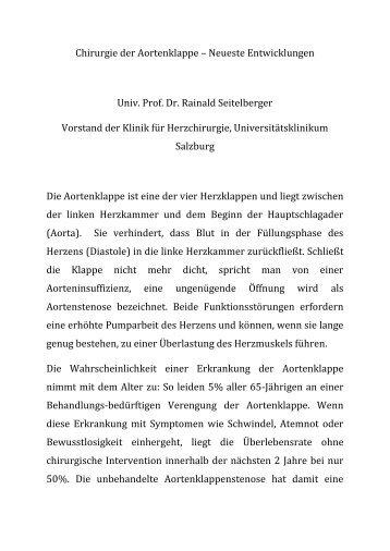 Neueste Entwicklungen Univ. Prof. Dr. Rainald Seitelberger ...