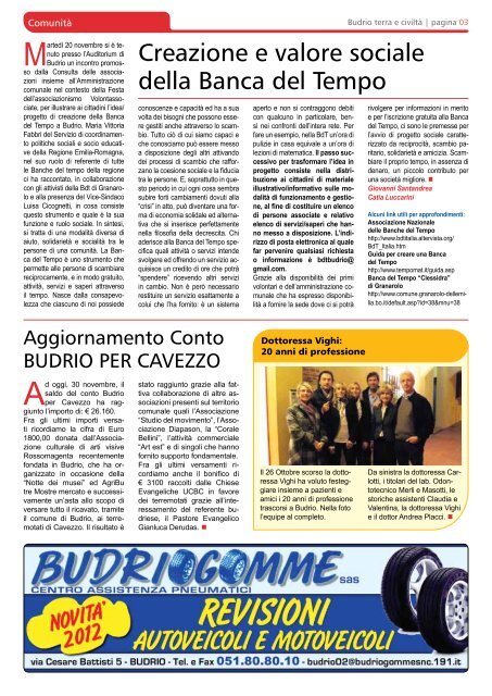 Notiziario comunale del mese dicembre 2012 - Comune di Budrio