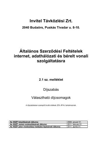 Invitel Távközlési Zrt. Általános Szerződési Feltételek internet ...