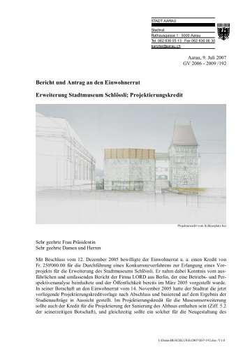 Erweiterung Stadtmuseum Schlössli; Projektierungskredit - Aarau