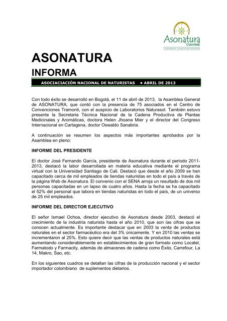 boletin informativo del mes de abril 2013 - Asonatura