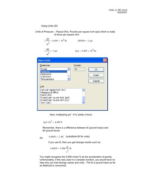 Units in Mathcad