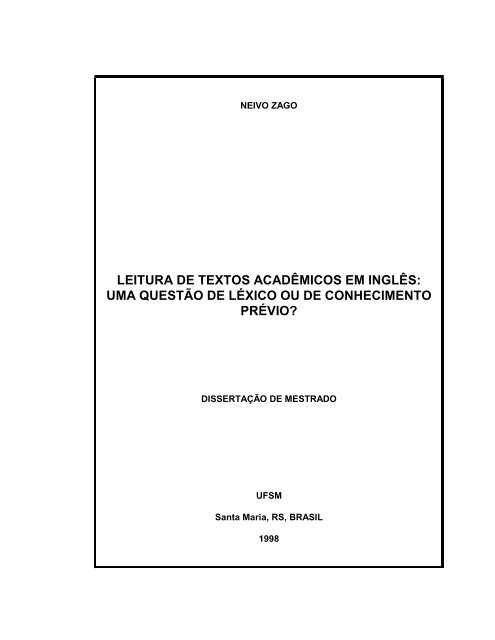 LEITURA DE TEXTOS ACADÊMICOS EM INGLÊS: UMA QUESTÃO ...