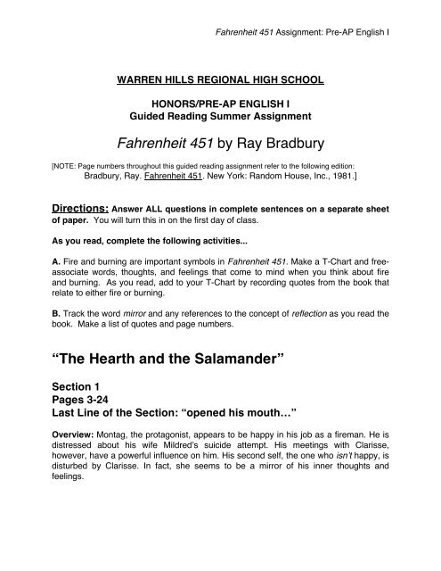 Fahrenheit 451 by Ray Bradbury - Warren Hills Regional School ...
