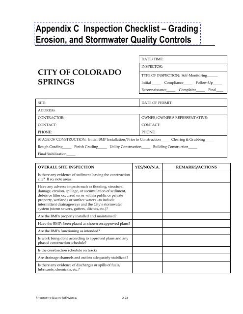 Appendix C Inspection Checklist â Grading Erosion, and Stormwater ...