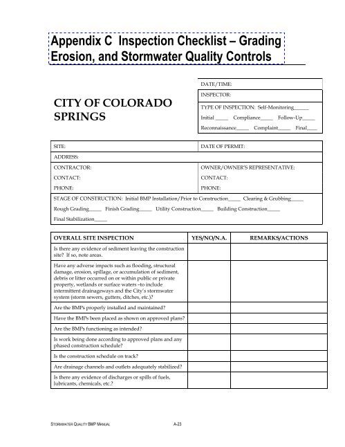 Appendix C Inspection Checklist â Grading Erosion, and Stormwater ...