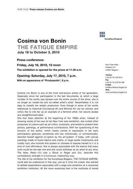Cosima von Bonin THE FATIGUE EMPIRE