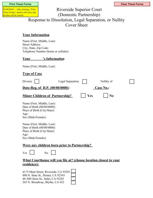 Domestic Partnership - Superior Court, Riverside - State of California