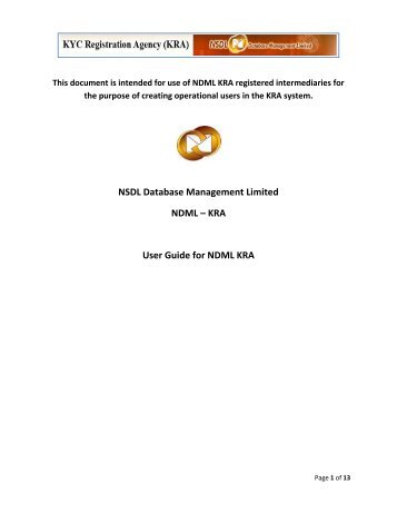 Operational Manual for KYC Registration - NDML KRA System