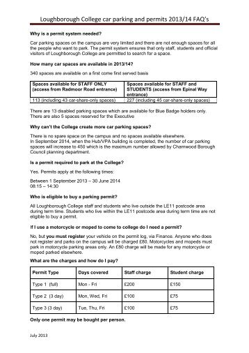 car parking and permits 2013/14 FAQ's - Loughborough College