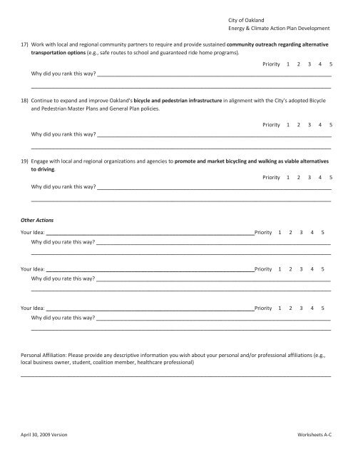 Worksheet A Transportation and Land Use – Part 1 ... - City of Oakland