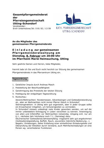 Pfarrgemeinderat Hl - Pfarreiengemeinschaft Utting-Schondorf