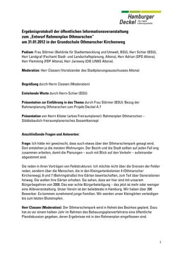 Protokoll, Bürgerinformation Rahmenplan Othmarschen ... - Hamburg