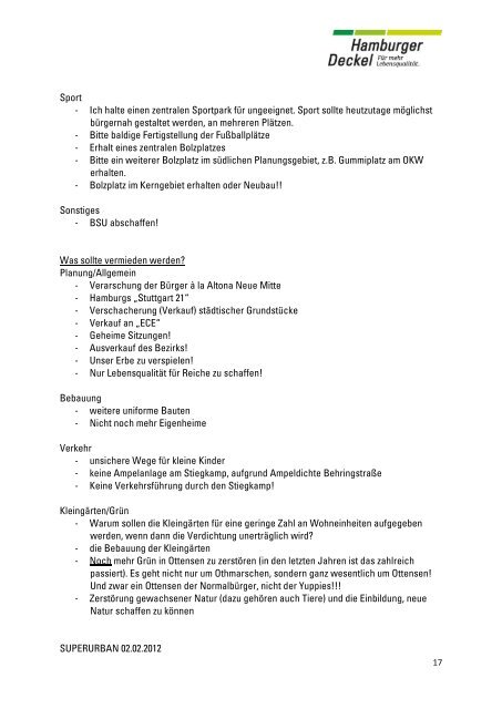 Protokoll, Bürgerinformation Rahmenplan Othmarschen ... - Hamburg