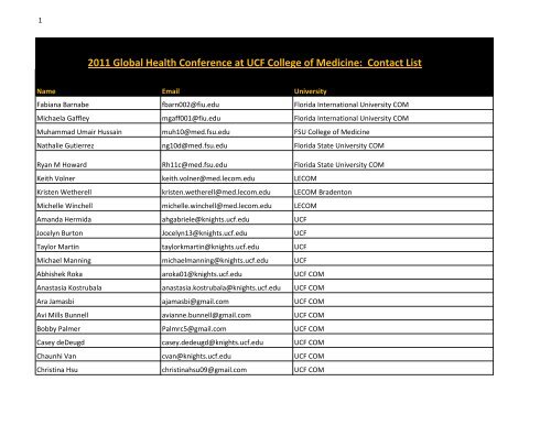 2011 Global Health Conference at UCF College of Medicine
