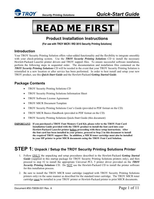 Security Printing Solutions Quick-Start Guide - Troy Group, Inc.