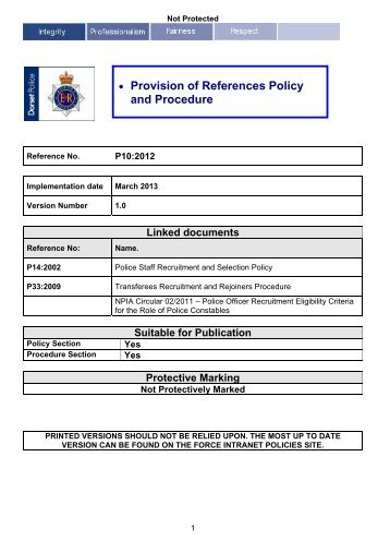 Provision of References Policy and Procedure - Dorset Police
