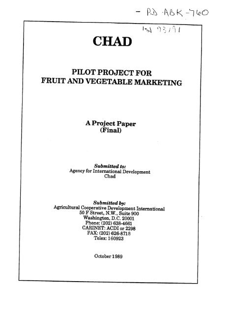 pilot project for fruit and vegetable marketing - part - usaid
