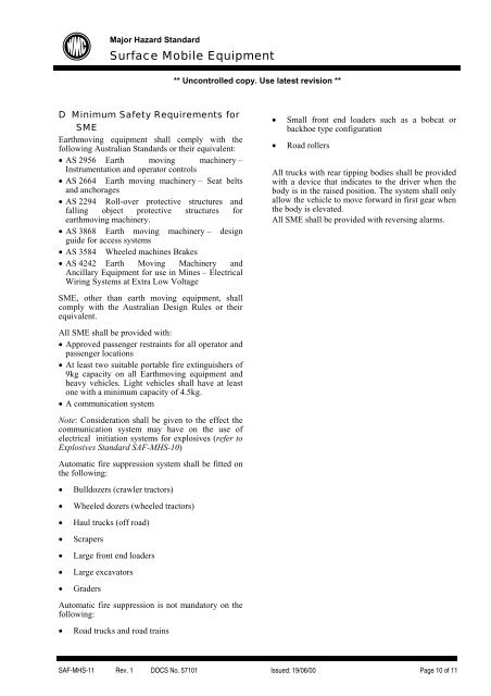 Surface Mobile Equipment Major Hazard Standard - MIRMgate