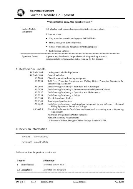 Surface Mobile Equipment Major Hazard Standard - MIRMgate