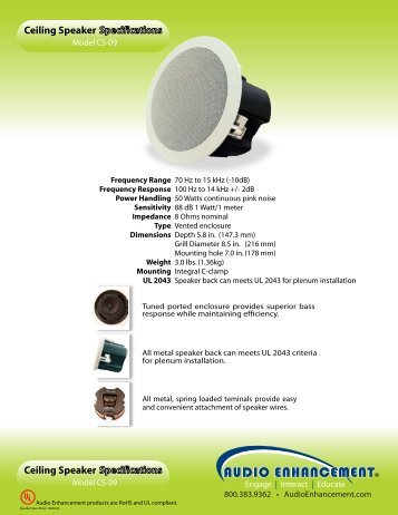 Audio Enhancement Ceiling Speaker Spec Sheet