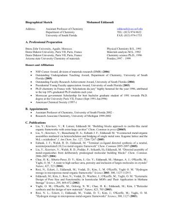 Curriculum Vitae - Chemistry - University of South Florida