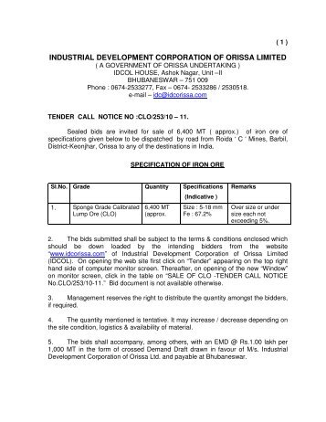 industrial development corporation of orissa limited - Tender