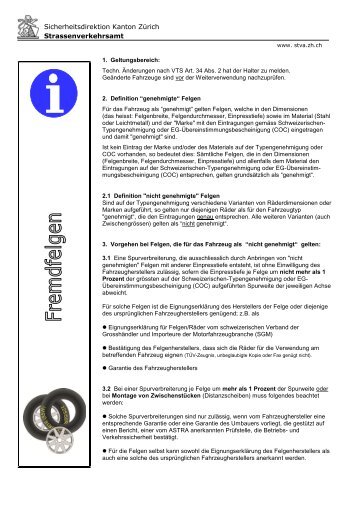 Merkblatt; Fremdfelgen (PDF, 205 kB) - Strassenverkehrsamt