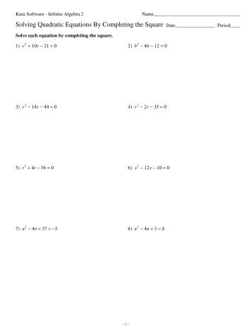 Quadratic Equations By Completing the Square - Eastchester High ...