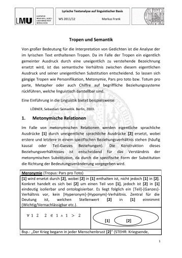 Tropen und Semantik 1. Metonymische Relationen - Blog.de