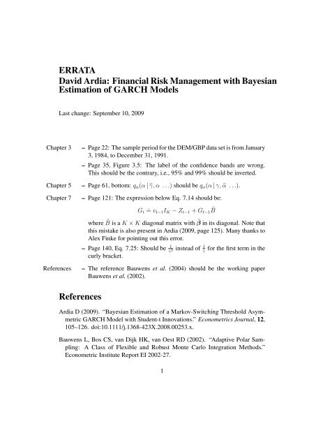 ERRATA David Ardia: Financial Risk Management with Bayesian ...