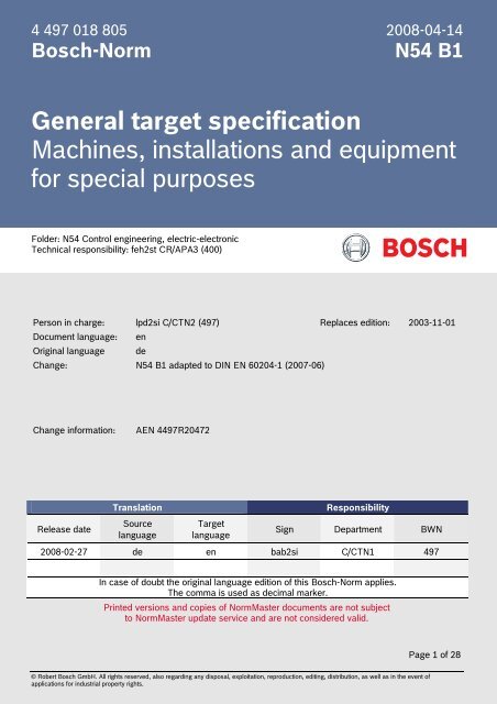 General target specification Machines, installations and equipment