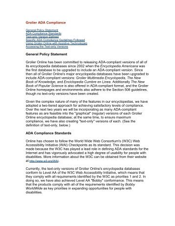 Grolier ADA Compliance General Policy Statement Grolier Online ...