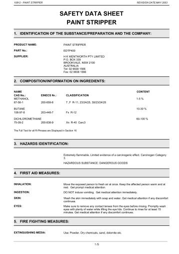 SAFETY DATA SHEET PAINT STRIPPER - WES Components