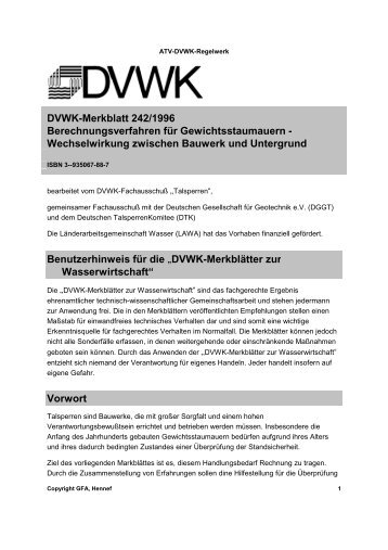 DVWK-Merkblatt 242/1996 Berechnungsverfahren für - DWA Shop