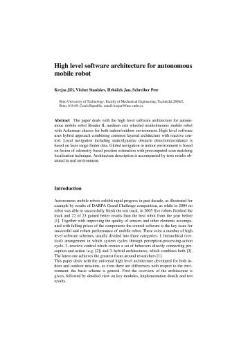 High level software architecture for autonomous mobile robot