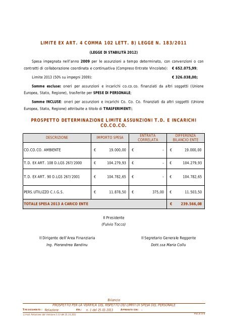 Allegato 14 - Prospetto per la verifica del rispetto dei limiti di spesa ...