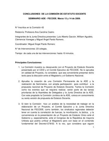 CONCLUSIONES DE LA COMISIÃN DE ESTATUTO DOCENTE ...