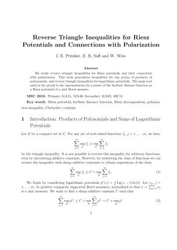 Reverse Triangle Inequalities for Riesz Potentials and Connections ...