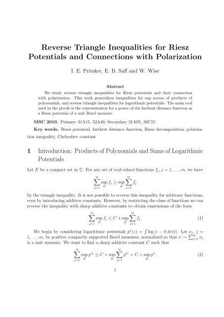 Reverse Triangle Inequalities for Riesz Potentials and Connections ...