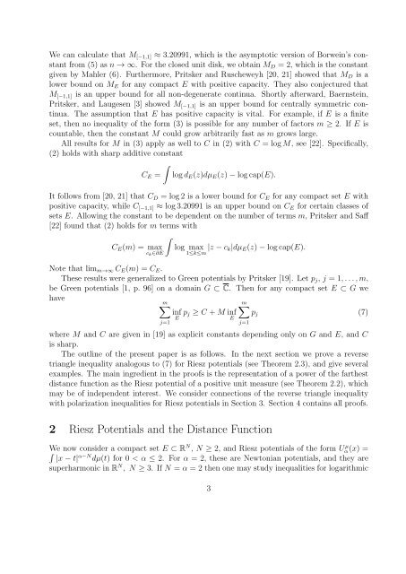 Reverse Triangle Inequalities for Riesz Potentials and Connections ...