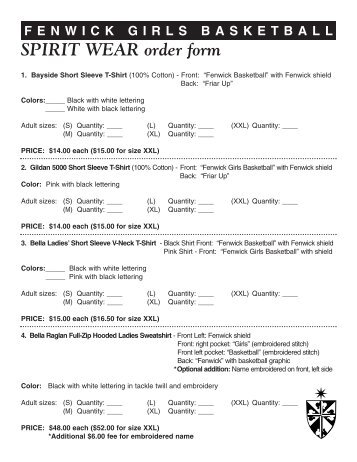 spirit wear order form