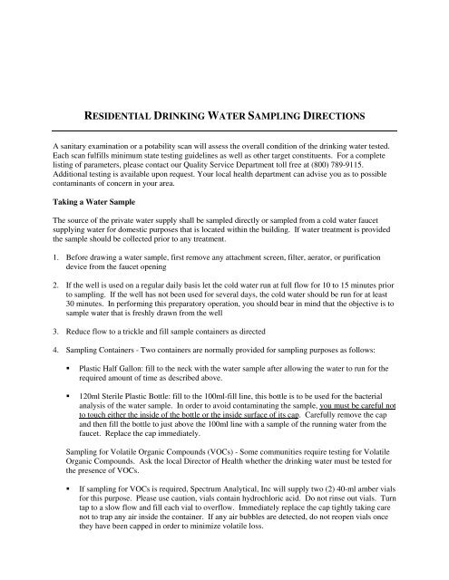 residential drinking water sampling directions - Spectrum Analytical ...