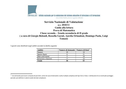 Griglia di correzione e guida alla lettura - Invalsi