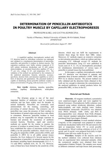 determination of penicillin antibiotics in poultry muscle by capillary ...