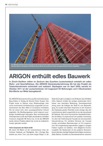 ARIGON enthüllt edles Bauwerk - ARIGON Generalunternehmung AG