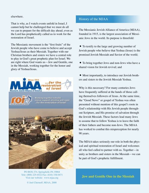 The Final Arab/Israel War: - Messianic Jewish Alliance of America