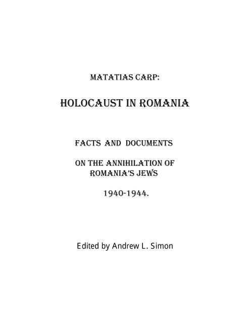 Holocaust in Romania - Corvinus Library - Hungarian History