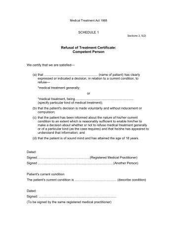 Refusal of Treatment Certificate: Competent Person